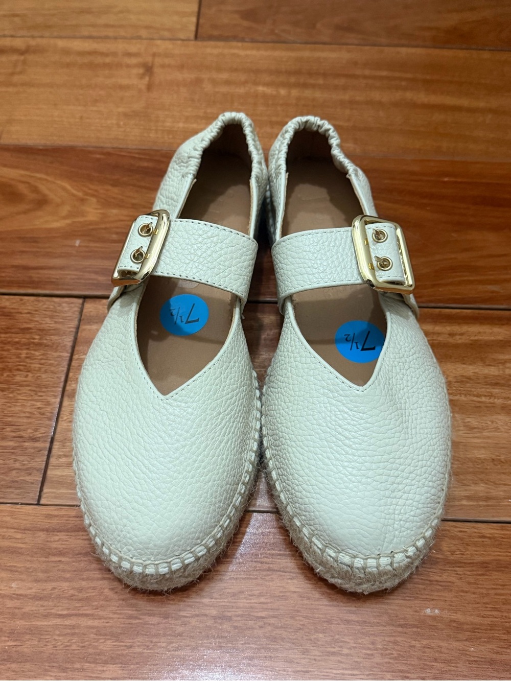 Jutelia Leather Mary Jane Espadrilles Ivory With Gold Buckle Sz 38 US 7.5 NWOT